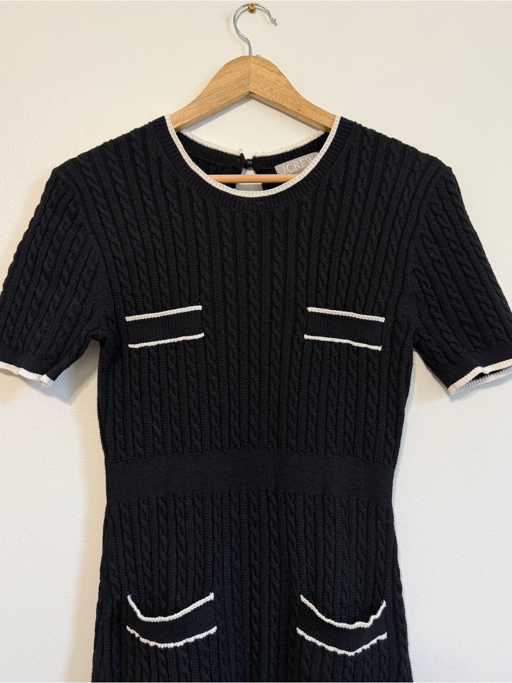 J. CREW Cable Knit Sweater Dress Short Sleeve Size Small Black & White NEW NWOT - Picture 4 of 10